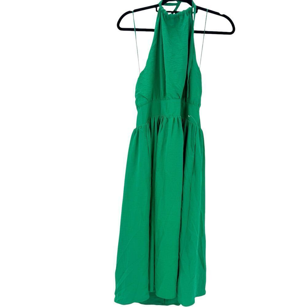 NSR Women's Kelly Halter Maxi Dress Sleeveless Solid Green Size Medium NWT